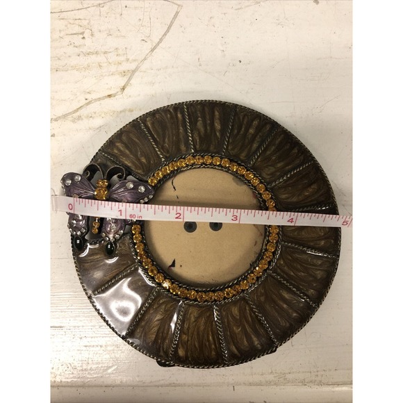 Butterfly Small 5” Photo Frame‎ Round Tabletop Glam Metal Epoxy Bling Glitter - Picture 5 of 5